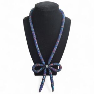 Betsey Johnson Blue Multicolored Mesh Frontal Bow Necklace